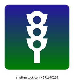 Traffic light sign. Vector. White icon at green-blue gradient square with rounded corners on white background. Isolated.