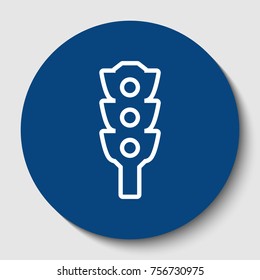 Traffic light sign. Vector. White contour icon in dark cerulean circle at white background. Isolated.