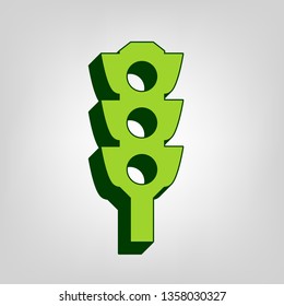Traffic light sign. Vector. Yellow green solid icon with dark green external body at light colored background.
