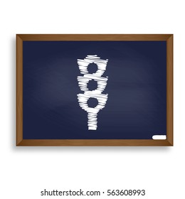 Traffic light sign. White chalk icon on blue school board with shadow as background. Isolated.