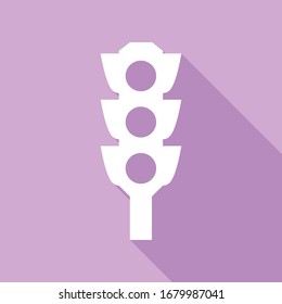 Traffic light sign. White Icon with long shadow at purple background. Illustration.
