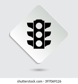 Traffic light signal - black vector icon  on a paper button