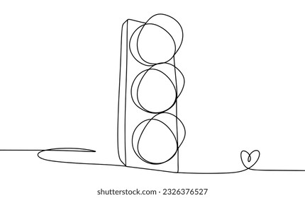 Traffic light. Signal electric lantern for traffic control. International Traffic Light Day. One line drawing for different uses. Vector illustration.