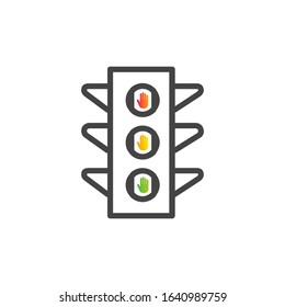 Traffic light signal with hand - Vector icon. Stock Vector illustration isolated on white background.