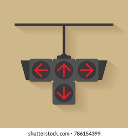 Traffic light signal for turn left, turn right, straight and turn back, Flat design and vector of traffic light icon