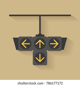 Traffic light signal for turn left, turn right, straight and turn back, Flat design and vector of traffic light icon