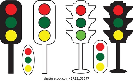 Conjunto de iconos de Vector de señal de semáforo rojo amarillo verde