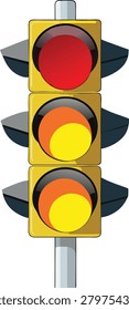 Traffic light signal vertical vector illustration with red amber and green lamps mounted on pole for road safety control sign. Urban street equipment for vehicle traffic control.