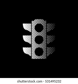 Traffic light signal - white vector icon;  halftone illustration