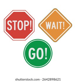 Traffic Light and Signal Word Vector Set – STOP WAIT GO Color Icons