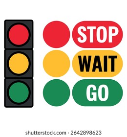 Traffic Light and Signal Word Vector Set – STOP WAIT GO Color Icons
