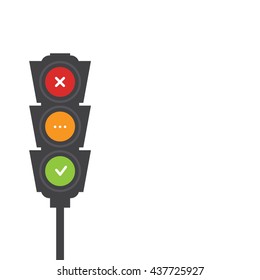 Traffic light signals. Flat illustration. Safety infographic. Vector image of semaphore with place for your text on white background. Yes, no and wait.