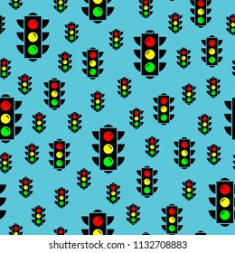 Traffic light signals. Semaphore design. Colorful flat design traffic lights seamless pattern background. Red, amber and green traffic lights icons for your design. Vector illustration
