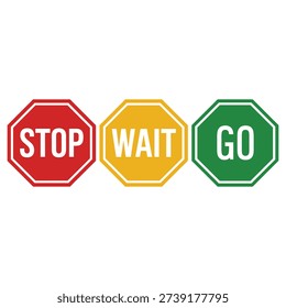 Traffic light signals with stop, wait, and go instructions.