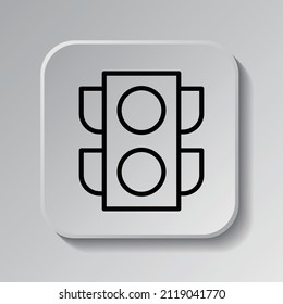 Traffic light simple icon. Flat desing. Black icon on square button with shadow. Grey background.ai