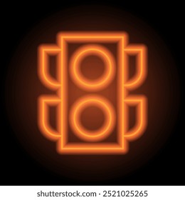 Traffic light simple icon. Flat design. Orange neon on black background.ai