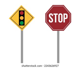 Traffic light and stop. Traffic light and stop sign at intersection isolated on white background