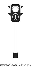 Traffic light with stop symbol black and white 2D line cartoon object. Equipment of road control solated vector outline item. Driving safety in city area monochromatic flat spot illustration