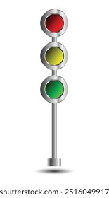 Símbolo de semáforo vermelho, amarelo e verde no polo isolado no fundo branco. Ilustração vetorial