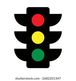 Traffic light symbol with red, yellow, and green lights in vertical layout.