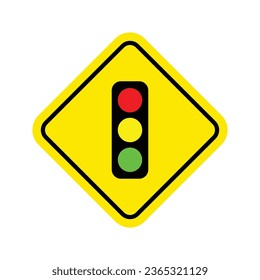 A traffic light symbol or sign with a solid pseudo-yellow rhombus-shaped background and a thin black line. Vector high quality icon