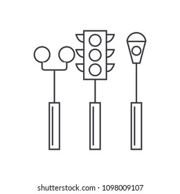 Traffic light thin line icon concept. Traffic light linear vector sign, symbol, illustration.