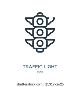 icono de línea delgada de semáforo. dirección, iconos lineales de seguridad del signo de contorno aislado del concepto de signos. Elemento de símbolo de ilustración vectorial para diseño web y aplicaciones.