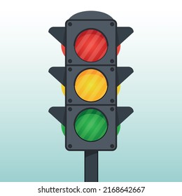 Traffic Light with three color red, yellow and green. flat vector traffic lamp illustration.