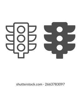 Traffic light with three lamps line and solid icon, driver license concept. Vector graphics. Regulated signal of traffic movement sign on white background, outline style icon for mobile or web design