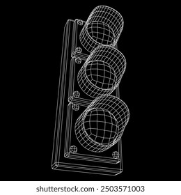 Traffic light with three lights. Wireframe low poly mesh vector illustration.