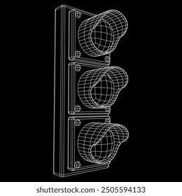 Semáforo con tres luces. Ilustración vectorial de malla de polietileno baja.