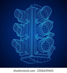 Traffic light with three lights. Wireframe low poly mesh vector illustration.