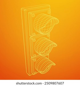 Traffic light with three lights. Wireframe low poly mesh vector illustration.