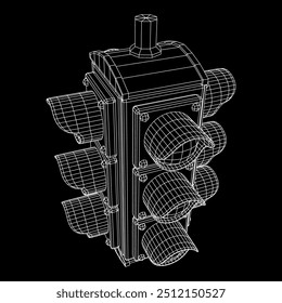 Traffic light with three lights. Wireframe low poly mesh vector illustration.