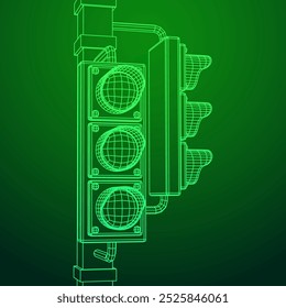 Ampel mit drei Lichtern. Drahtgitter, Low-Poly-Netz, Vektorgrafik.