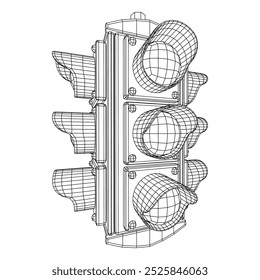 Semáforo com três luzes. Ilustração do vetor de malha de baixo poli do modelo de arames.