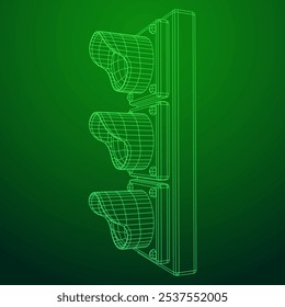 Traffic light with three lights. Wireframe low poly mesh vector illustration.