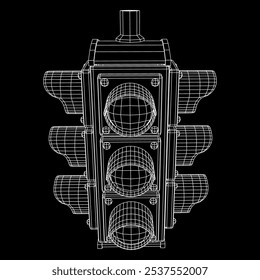 Traffic light with three lights. Wireframe low poly mesh vector illustration.