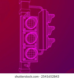 Semáforo com três luzes. Ilustração do vetor de malha de baixo poli do modelo de arames.