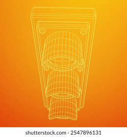 Semáforo com três luzes. Ilustração do vetor de malha de baixo poli do modelo de arames.
