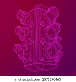 Traffic light with three lights. Wireframe low poly mesh vector illustration.