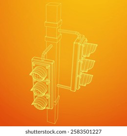 Traffic light with three lights. Wireframe low poly mesh vector illustration.