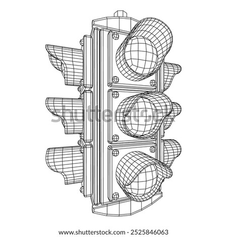 Traffic light with three lights. Wireframe low poly mesh vector illustration.