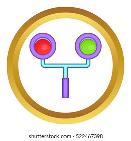 Traffic light for trains vector icon in golden circle, cartoon style isolated on white background