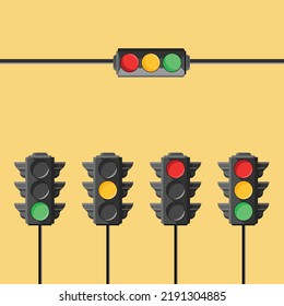 Traffic light used on city and town roads and providing traffic flow. It is prepared in 5 vectors and you can easily use it in your own designs.
