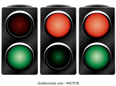 Traffic light. Variants. Vector illustration. Isolated on white background.