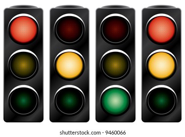 Traffic light. Variants. Vector illustration. Isolated on white background. See also ID: 9457978, 10381048, 10381042, 12352633, 12369619