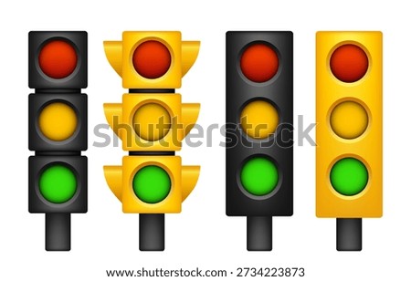 Traffic light. Vector 3d clipart set isolated on white background.