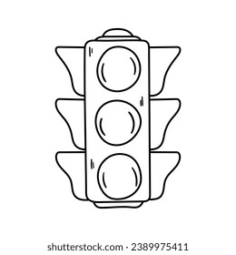 Icono de vector de semáforo en estilo doodle. Símbolo de diseño simple. Objeto de caricatura dibujado a mano aislado sobre fondo blanco.