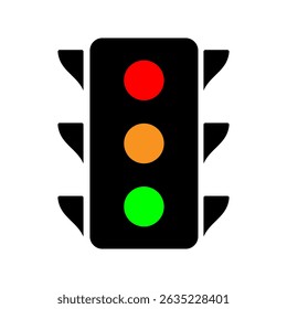 A traffic light vector icon featuring red, yellow, and green lights. It represents road safety, traffic control, and transportation regulations. This icon is perfect for designs